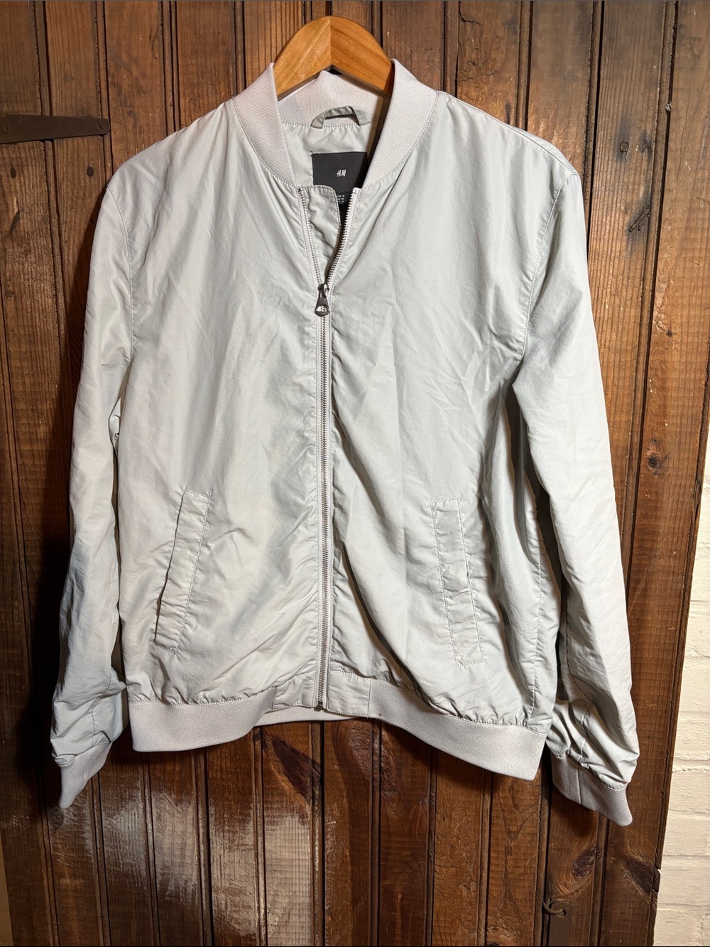 H&M Light Gray Men's Bomber Jacket - Full Zip Casual Bomber
